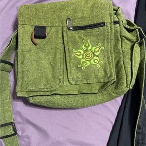 Green Crossbody Bag with Sun Design